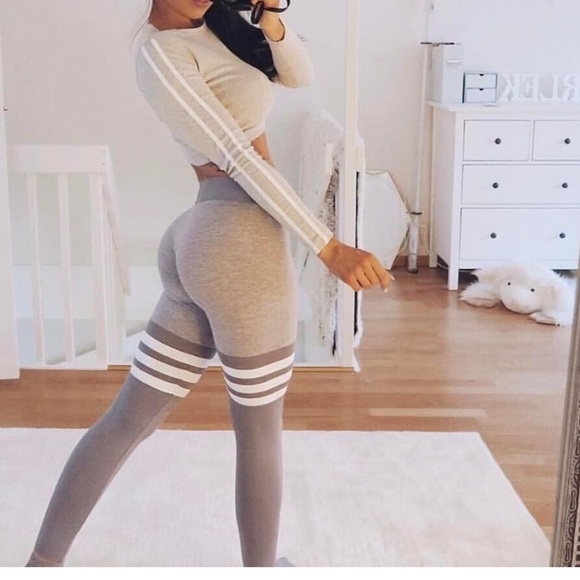 Bombshell Sportswear Pants - Bombshell Sportswear Silver Gray Thigh High Sock Leggings EUC Size M